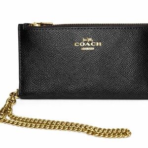 Coach Black Leather Wristlet with Gold Chain